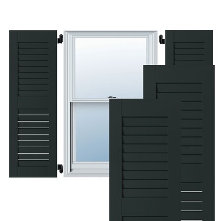 Ekena Millwork 12"W x 55"H Exterior Real Wood Pine Open Louvered Shutters, Black Forest Green PR RWL12X055DGP